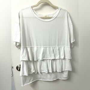 Easel White Cotton Ruffled Short Sleeve Top, Roomy Small